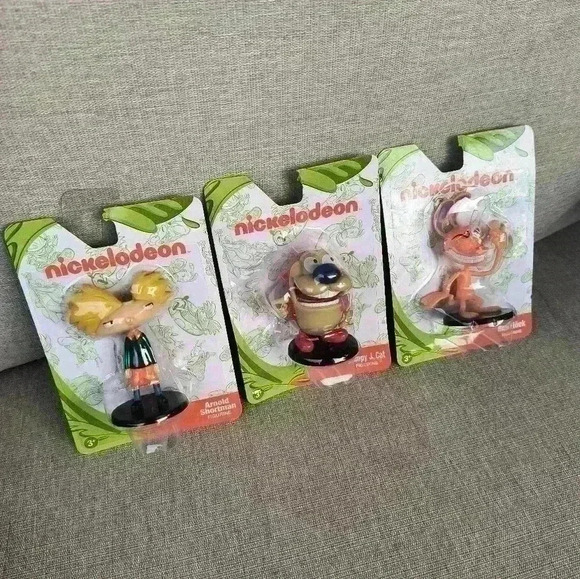 Nickelodeon 3 Mini Figurines Hey Arnold Ren Stimpy Nickelodeon New - Picture 1 of 7